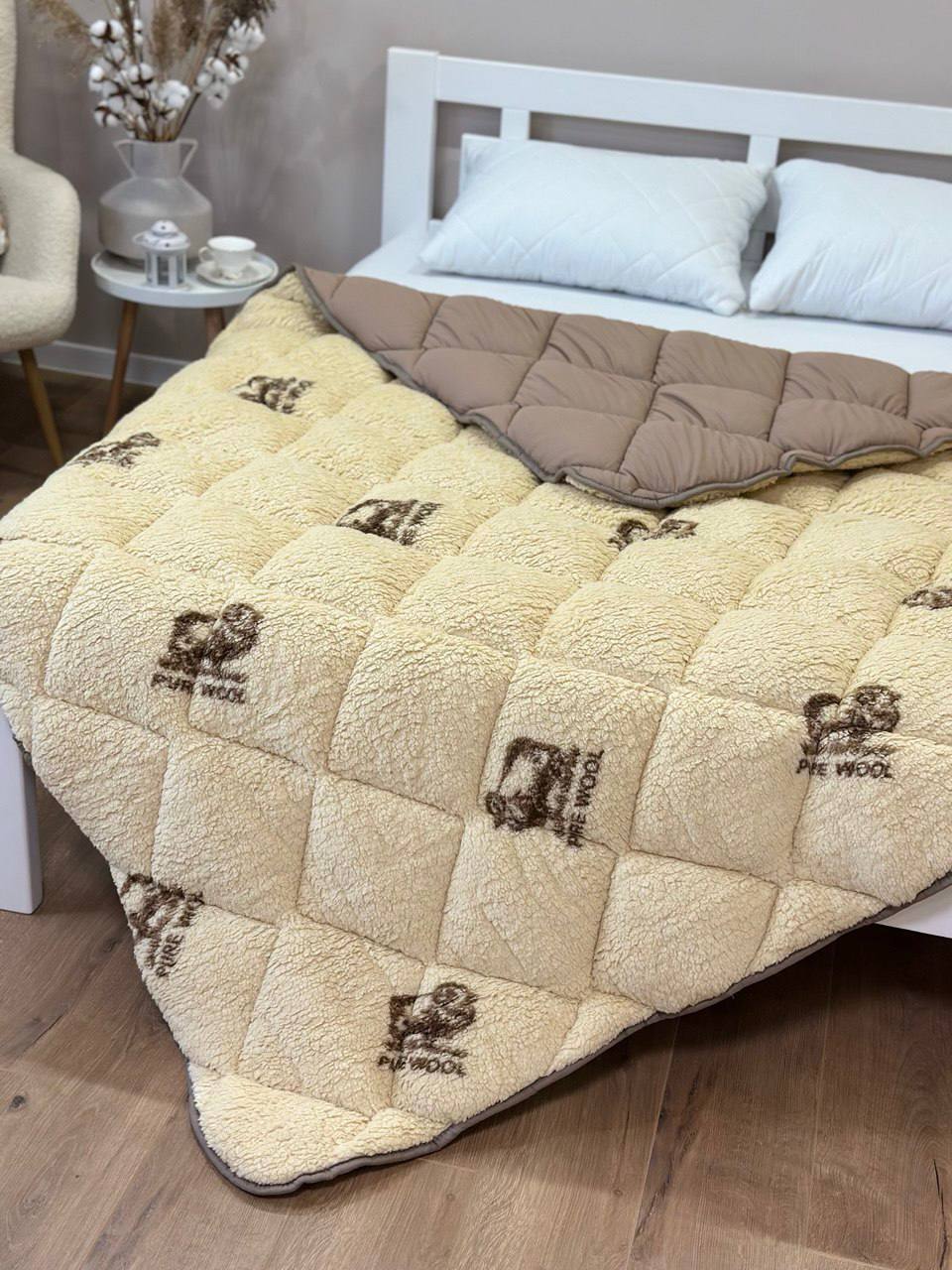 Winter quilted blanket made of eco-fur