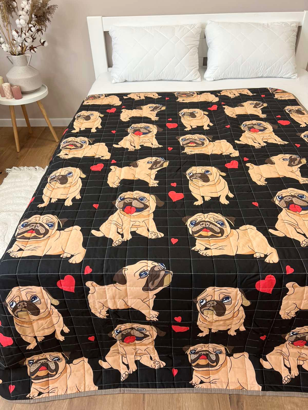 Children's blanket black  pugs